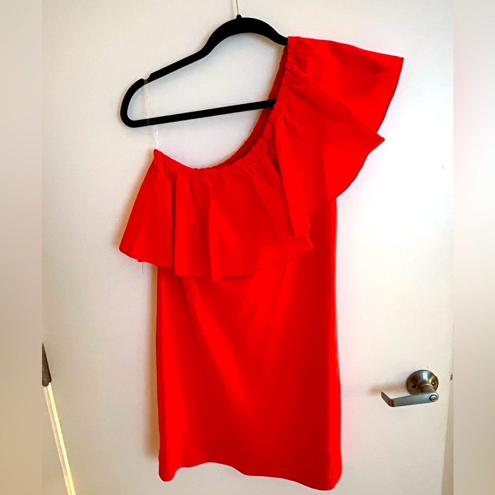 Never worn! Red/Orange one shoulder dress